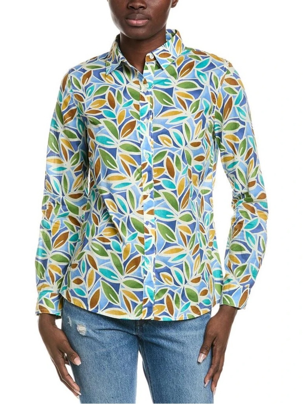 J McLaughlin Shirt Womens Size Small Lois Button Up Colorful Leaf Print Cotton